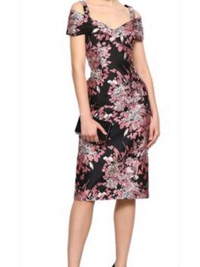 Dolce&Gabbana Off-Shoulder Bustier Sheath Dress in Metallic, Black & Pink. IT 44